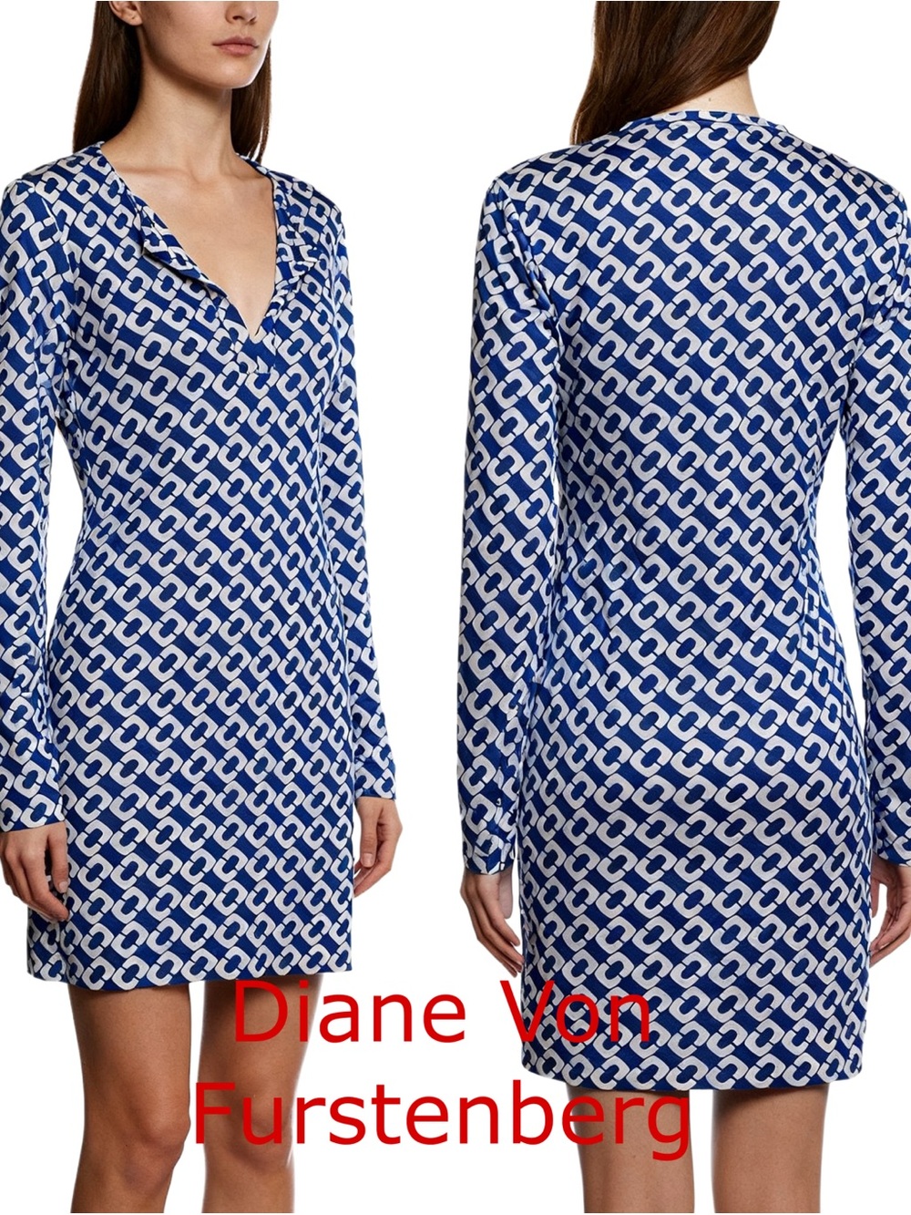 Diane Von Furstenberg Blue & White Geometric Mini Dress